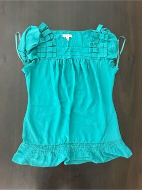 Ted Baker Teal Ruffled Pleated Georgetone Chiffon Top Size 4/US Size 10